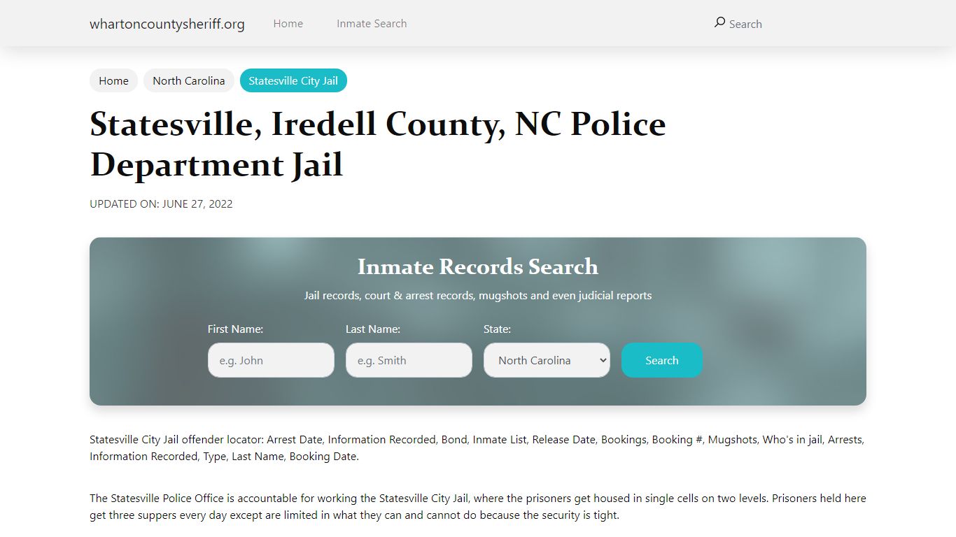Statesville, NC City Jail Inmates, Arrests
