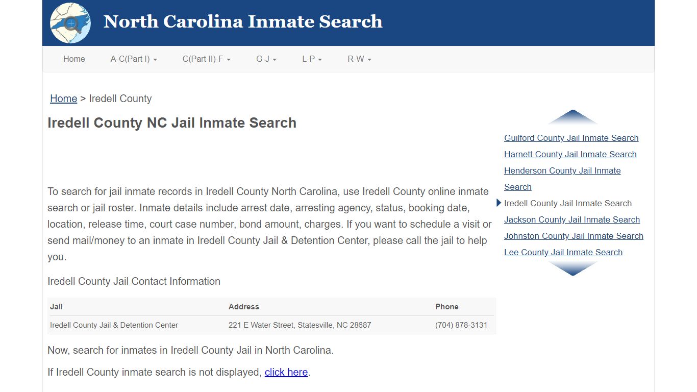 Iredell County NC Jail Inmate Search